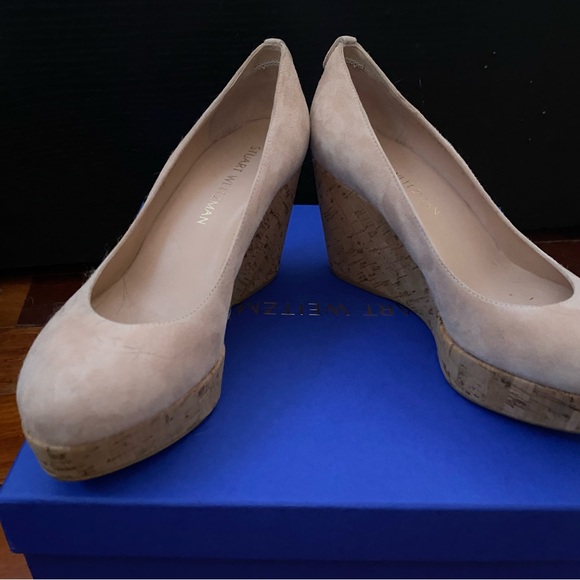 Stuart Weitzman 8 M York Corkswoon tan suede wedge shoes - Picture 3 of 6